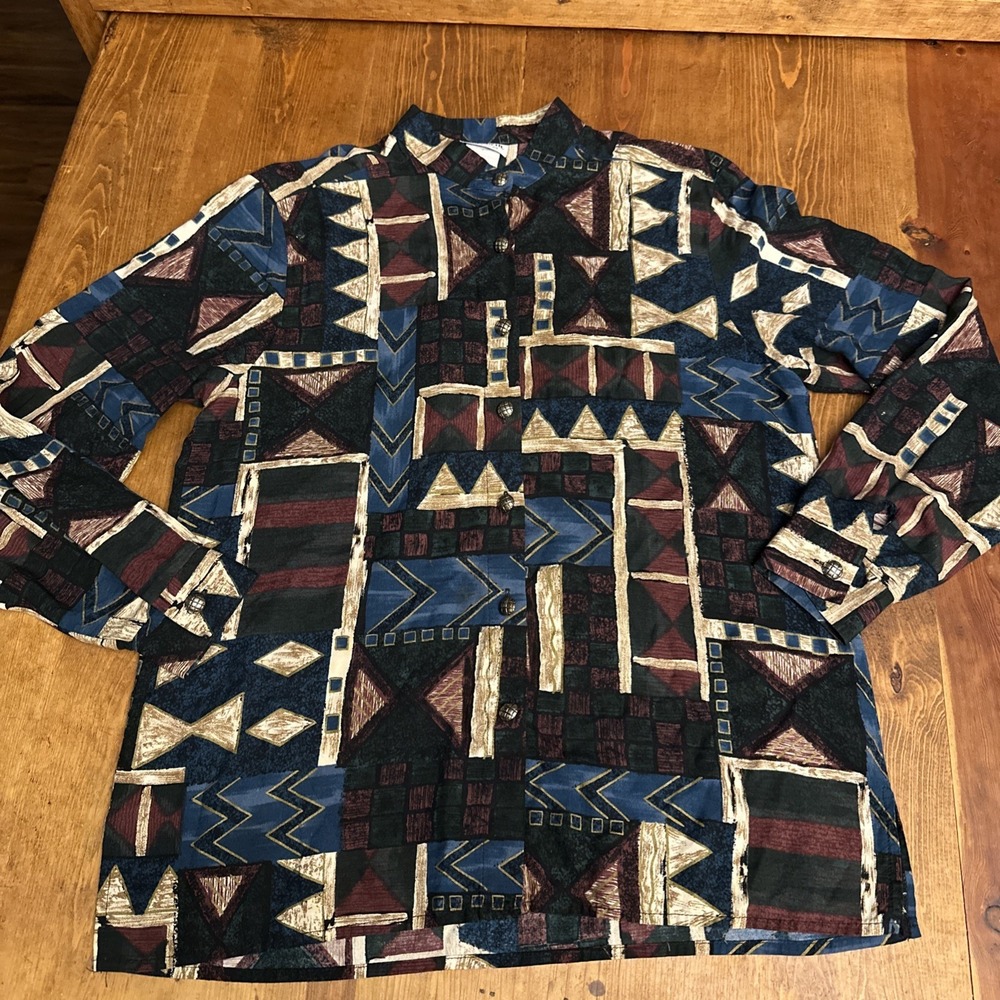 Bonworth Womens Shirt Geometric Button Down Large